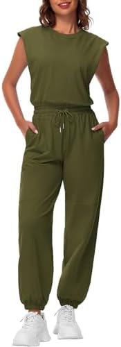 Jumpsuits for Women Dressy Cap Sleeve Romper Loose Open Back Workout One Piece Casual Summer Outfits With Pockets