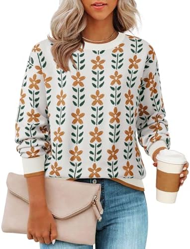 ZESICA Women's Long Sleeve Crewneck Sweater 2024 Fall Printed Cute Oversized Knitted Pullover Tops Trendy Clothes