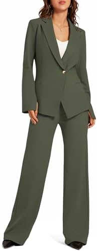 Women's 2 Piece Blazer Outfits Business Casual Asymmetrical Jacket Button Wide Leg Pants Dressy Suit Sets