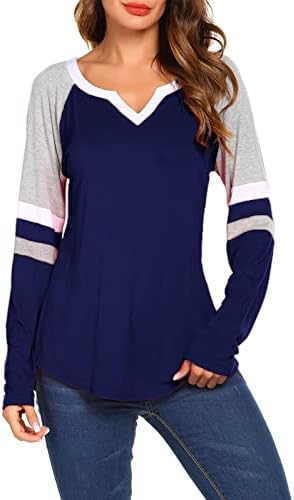 Sweetnight Long Sleeve T Shirts for Women V Neck Loose Fit Cotton Raglan Baseball Tee Shirt