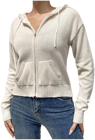 Floerns Women's Long Sleeve Crop Hoodie Knitted Zip Up Pullover Sweater Jacket