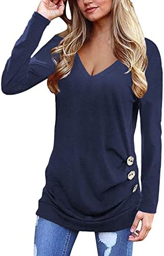 Womens Tops Ladies Long Sleeve Fall Shirts V Neck Casual Blouses Loose Fitting Tees Dressy Clothes Fashion Tunics