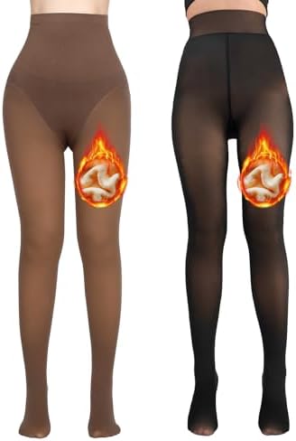 2 Pairs Fleece Lined Tights for Women- Triangle Crotch Design Fake Translucent Thermal Tights,Winter Pantyhose WomenTights
