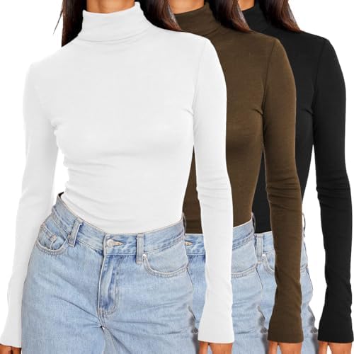 SUNBS Womens 3 Piece Turtleneck Long Sleeve Shirts Mock Neck Fall Fashion 2024 Slim Fit Winter Thermal Underwear Tops