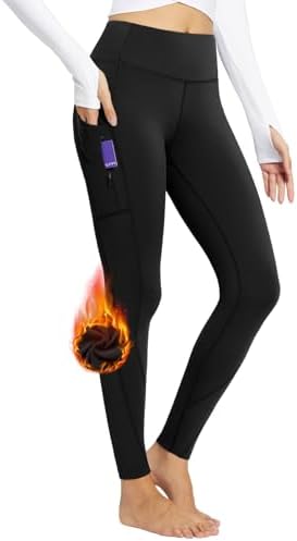 BALEAF Women's Fleece Lined Leggings with 5 Pockets, Thermal Warm Winter Tights High Waisted Yoga Pants Cold Running Gear