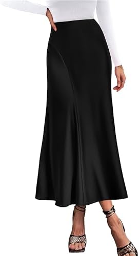 KIRUNDO Women's Satin Elastic High Waisted Maxi Skirt 2024 Trendy Summer Fall Winter Silk A-Line Casual Formal Work Skirts