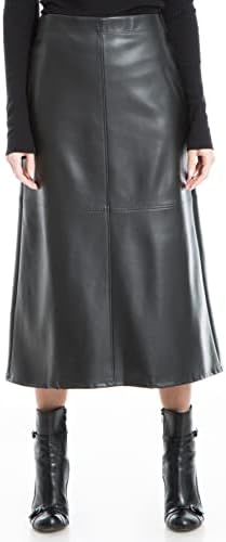Max Studio Women's High Waist Faux Leather A-Line Midi Skirt, for Office & Work