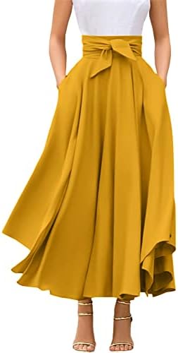 chouyatou Women's Elegant High Waisted Side Slit Irregular Bohemian Maxi Skirt with Pockets