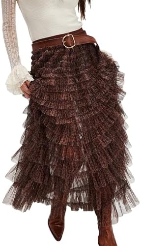 UAURORAO Women Tulle Slip Maxi Skirt Ruffle Pleated Lace Slip Skirt See Through Underskirt Layered Tutu Skirt Petticoat