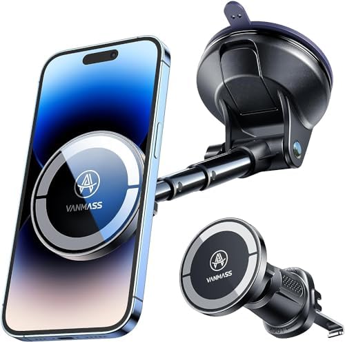 VANMASS Ultra Magnetic Car Phone Holder [2024 Strongest Magnets] for MagSafe Car Mount Suction Cellphone Stand for Dashboard Windshield Vent, Dash Mobile Accessories for iPhone 15 14 13 12 11 Android