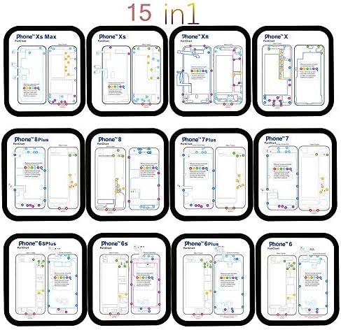 15 in 1 Magnetic Screw Position Memory Pad Set for iPhone 6 6P 6S 7 7P 8 8P X XS Max XR 11 11pro 11pro max Repair 1pcs Magnetic Screw Mat and 15pcs Phone Part Chart Assembly Assistant Tool Mat Maps