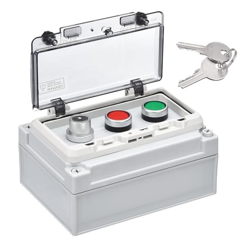 MECCANIXITY IP67 Push Button Box ABS Green Button Lock Button Selector Switch for Indoor and Outdoor Electrical Communication Fire Equipment