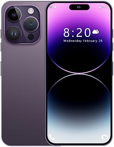 I14 Pro Max Unlocked Cell Phone,Long Battery Life 6.82" HD Screen Unlocked Phones,Android13 6+256GB Smartphone with 128G Memory Card,Dual SIM/Fingerprint Lock/Face ID/GPS(Purple)