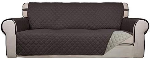 PureFit Reversible Quilted Sofa Cover, Water Resistant Slipcover Furniture Protector, Washable Couch Cover with Non Slip and Elastic Straps for Kids, Dogs, Pets (Sofa, Chocolate/Beige)