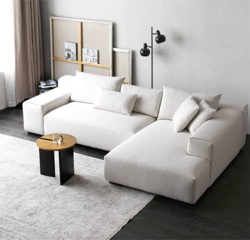 Acanva Modern Minimalist Sofa with Extra Deep Seats for Living Room, Bedroom and Lounge, L-Shaped Sectional Couch with Right Chaise,White