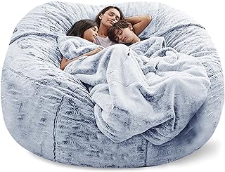 Giant Bean Bag Chair Cover(No Filler),Oversized Round Soft Fluffy PV Velvet Washable Lazy Sofa Bean Bag Bed Cover for Adults, Living Room Bedroom Furniture Outside Cover (Snow Gray, 6FT)