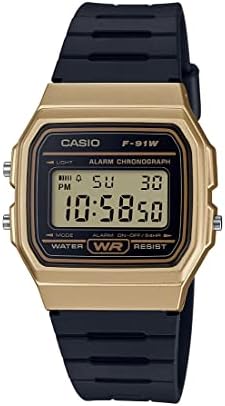 Casio Men's 'Vintage' Quartz Metal and Resin Casual Watch, Color:Black (Model: F-91WM-9ACF), Black/Gold