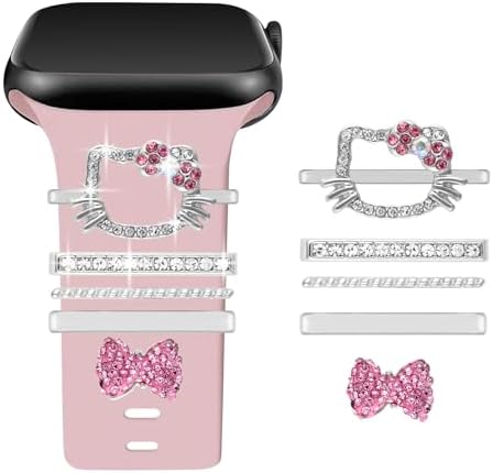 Watch Band Charms Set - Decorative Rings and Clasps with Shining Stones, Compatible with iWatch Series 1 to 8, Fits 38mm/40mm/41mm/42mm/44mm/45mm Models (No Watch Band)