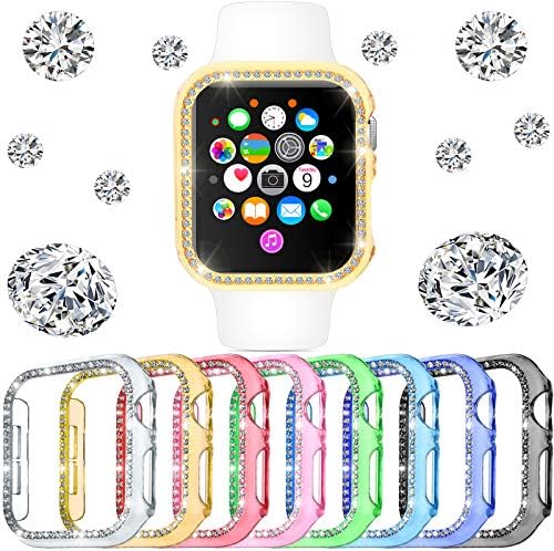 Weewooday 8 Pcs Watch Bling Case Bling Cover Compatible with iWatch Series 9/8/7/6/5/4/SE Bling Diamond Bumper with Rhinestones Cover Watch Protector Plated Hard Frame Accessories, 8 Colors(40 mm)