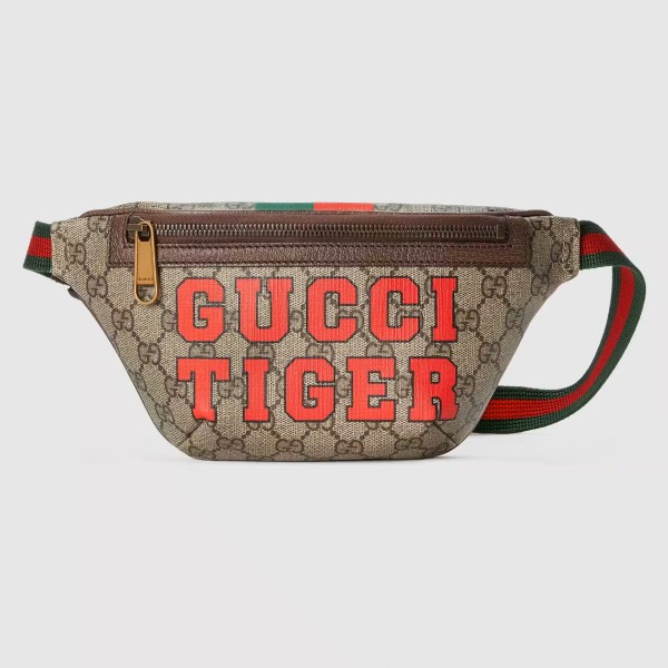 Gucci Beige GG Supreme Belt Bag with Tiger Letter