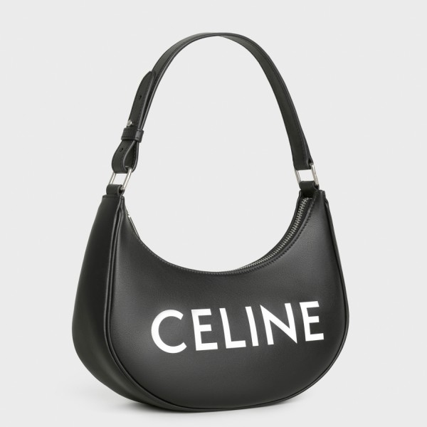 Celine Ava Bag In Black Calfskin with Celine Print